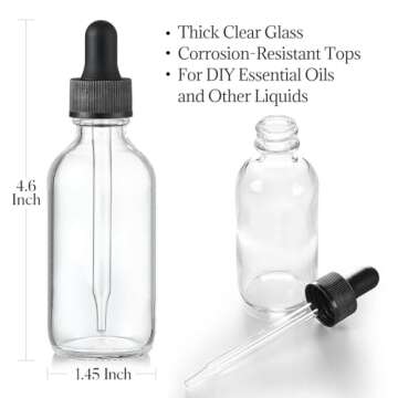 4 Pcs, 2 oz Clear Eye Dropper Bottles with 1 Stainless Steel Funnels & 4 Labels - Black Caps 60ml Thick Glass Tincture Bottles - Leakproof Essential Oils Bottles for Health, Personal Care & Beauty