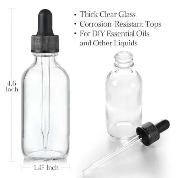 4 Pcs, 2 oz Clear Eye Dropper Bottles with 1 Stainless Steel Funnels & 4 Labels - Black Caps 60ml Thick Glass Tincture Bottles - Leakproof Essential Oils Bottles for Health, Personal Care & Beauty