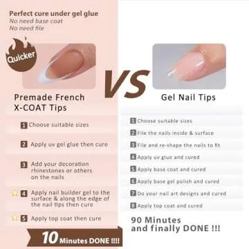 French Tip Gel Nail Tips - BTArtboxnails Modern French Tip Press On Nails Medium, Brown Almond XCOATTIPS Fake Nails, Pre-applied Tip Primer & Base Coat No Need File False Nails for DIY