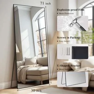Anpark Black Mirror Full Length 71" x 30" Large Leaning Floor Mirror Bedroom Full Body Dressing Mirror for Wall Living Room Hanging Wall Mounted Mirror for Home Decor