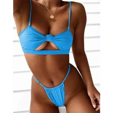 Honlyps Womens Brazilian Thong Sexy Bikini Sets Cheeky 2 Piece High Cut Swimsuit Bottoms Strapless Bandeau Bathing Suit Tops Sky Blue