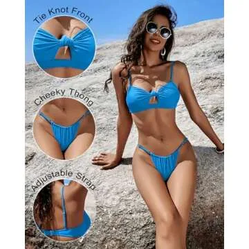 Honlyps Womens Brazilian Thong Sexy Bikini Sets Cheeky 2 Piece High Cut Swimsuit Bottoms Strapless Bandeau Bathing Suit Tops Sky Blue