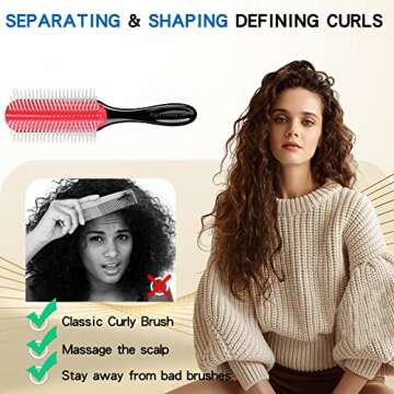 Hair Brush for Women Men Curly Wet or Dry Hair Classic Detangling Brushes 7 Row for Natural Thick Hair, Blow Styling Separating, Shaping Defining Curls Tools Travel Bristle Black Hairbrush