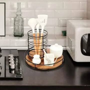 Acacia Wood Lazy Susan Turntable for Kitchen Organization