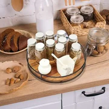Acacia Wood Lazy Susan Turntable for Kitchen Organization