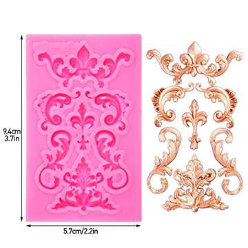 Rainmae Baroque Style Curlicues Scroll Lace Fondant Silicone Mold for Filigree Mold 3D Sculpted Flow...
