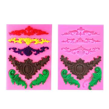 Rainmae Baroque Style Curlicues Scroll Lace Fondant Silicone Mold for Filigree Mold 3D Sculpted Flower Cake Border Decoration, Cupcake Topper, Jewelry, Polymer Clay, Crafting Projects