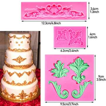 Rainmae Baroque Style Curlicues Scroll Lace Fondant Silicone Mold for Filigree Mold 3D Sculpted Flower Cake Border Decoration, Cupcake Topper, Jewelry, Polymer Clay, Crafting Projects
