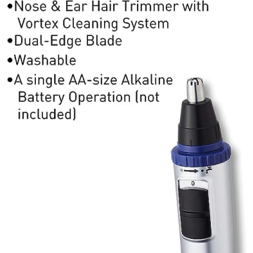 Panasonic ER-GN30-K Nose, Ear n Facial Hair Trimmer Wet/Dry with Vortex Cleaning System, Black