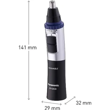 Panasonic ER-GN30-K Nose, Ear n Facial Hair Trimmer Wet/Dry with Vortex Cleaning System, Black