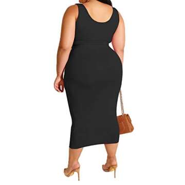 IyMoo Womens Sexy Plus Size Tie Dye Print Tanks Crop Top Bandage Bodycon 2 Pieces Long Midi Pencil Dresses Outfits Skirt Set Black Solid 2XL