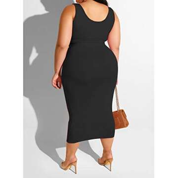 IyMoo Womens Sexy Plus Size Tie Dye Print Tanks Crop Top Bandage Bodycon 2 Pieces Long Midi Pencil Dresses Outfits Skirt Set Black Solid 2XL