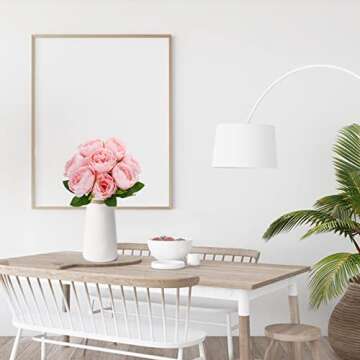 Artificial Peony Silk Flowers, 8 Pcs Pink Peonies Faux Flowers Bouquet with 59" Ribbon and Lush Leaves, Fake Peony Flowers for Vase Floral Arrangements Home Indoor Bridal Wedding Party DIY Decoration