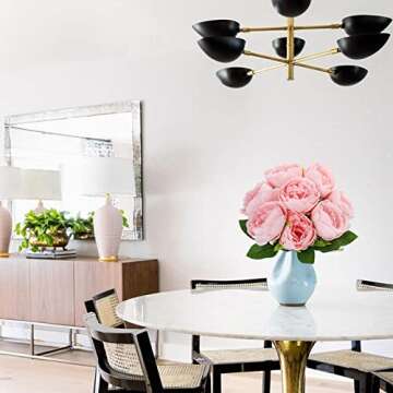 Artificial Peony Silk Flowers, 8 Pcs Pink Peonies Faux Flowers Bouquet with 59" Ribbon and Lush Leaves, Fake Peony Flowers for Vase Floral Arrangements Home Indoor Bridal Wedding Party DIY Decoration