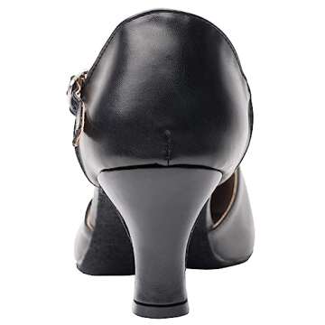 Joocare Women Black Leather T-Strap Latin Ballroom Dance Shoes Ladies Modern Tango Salsa Party Dancing Shoes (8, Black)