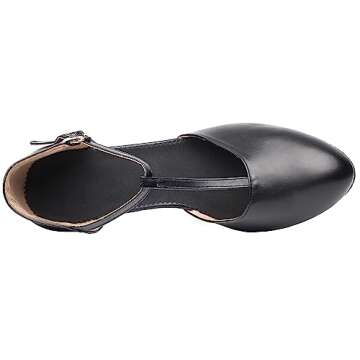 Joocare Women Black Leather T-Strap Latin Ballroom Dance Shoes Ladies Modern Tango Salsa Party Dancing Shoes (8, Black)