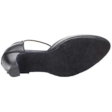 Joocare Women Black Leather T-Strap Latin Ballroom Dance Shoes Ladies Modern Tango Salsa Party Dancing Shoes (8, Black)