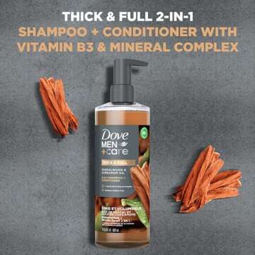 Dove Men+Care 2-in-1 Shampoo + Conditioner Sandalwood & Cardamom Oil for Thick & Full Hair, + Vitamin B3 & Mineral Complex, 17.5 oz