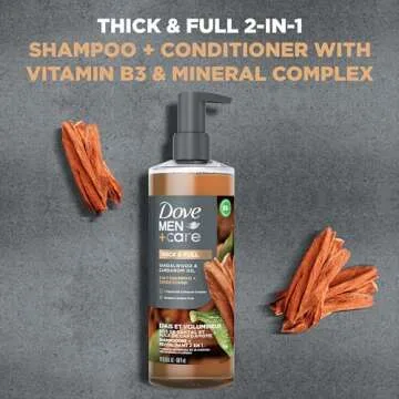 Dove Men+Care 2-in-1 Shampoo + Conditioner Sandalwood & Cardamom Oil for Thick & Full Hair, + Vitamin B3 & Mineral Complex, 17.5 oz
