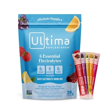 Ultima Replenisher Daily Electrolyte Powder Drink Mix – Original Variety, 20 Stickpacks – Hydrat...