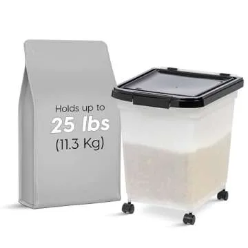 IRIS USA WeatherPro Airtight Dog Food Storage Container, Up to 25 lbs, Removable Wheels, for Dog Cat...