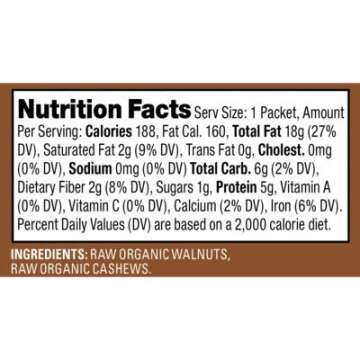 Artisana Organics Raw Walnut Butter with Cashews - No Sugar Added, Just Two Ingredients - Vegan, Paleo, Keto Friendly Snack, 1.06oz Pouches (10 Pack)