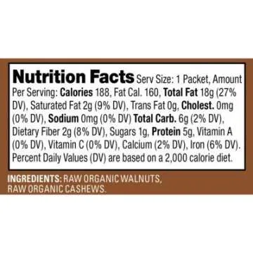 Artisana Organics Raw Walnut Butter with Cashews - No Sugar Added, Just Two Ingredients - Vegan, Paleo, Keto Friendly Snack, 1.06oz Pouches (10 Pack)