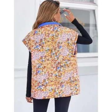 Tankaneo Womens Floral Oversized Puffer Vest Cap Sleeve Winter Warm Puffy Quilted Jackets Coat