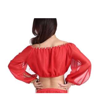 ZLTdream Lady's Belly Dance Long Sleeves Chiffon Top Red