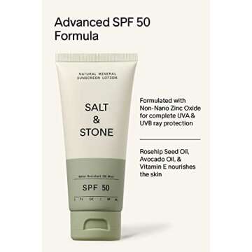 SALT & STONE SPF 50 Natural Mineral Sunscreen Lotion | Made with Non-Nano Zinc Oxide | Broad Spectrum Sun Protection | Water Resistant & Reef Safe | Cruelty-Free & Vegan (3 fl oz)