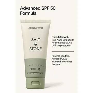 SALT & STONE SPF 50 Natural Mineral Sunscreen Lotion | Made with Non-Nano Zinc Oxide | Broad Spectrum Sun Protection | Water Resistant & Reef Safe | Cruelty-Free & Vegan (3 fl oz)