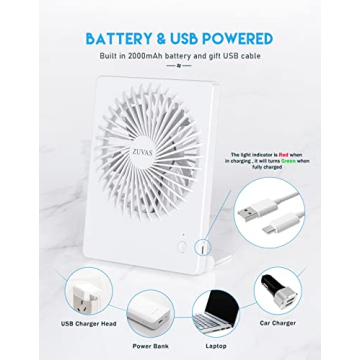 Zuvas Portable Desk Fan Rechargeable Ultra Quiet 3 Speeds