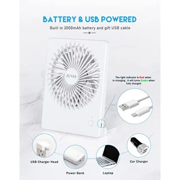 Zuvas Portable Desk Fan Rechargeable Ultra Quiet 3 Speeds