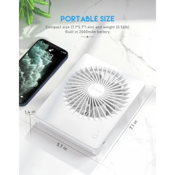 Zuvas Portable Desk Fan Rechargeable Ultra Quiet 3 Speeds