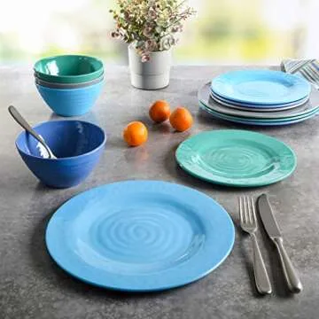 Gibson Home Melamine Dinnerware Set, Service for Four (12pcs), Blue (Brist)