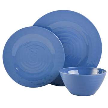 Gibson Home Melamine Dinnerware Set, Service for Four (12pcs), Blue (Brist)