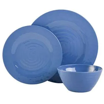 Gibson Home Melamine Dinnerware Set, Service for Four (12pcs), Blue (Brist)