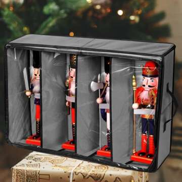 Preboun 4 Pack Clear Top Christmas Nutcracker Storage Box Christmas Figurine Storage Box Containers Ornament Storage Box Christmas Storage Container Each Holds 4 Figurines up to 16 Inches(Black)