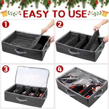 Preboun 4 Pack Clear Top Christmas Nutcracker Storage Box Christmas Figurine Storage Box Containers Ornament Storage Box Christmas Storage Container Each Holds 4 Figurines up to 16 Inches(Black)