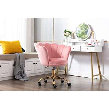 ZOBIDO Comfy Home Office Task Chair with Wheels, Cute Modern Upholstered Velvet Seashell Back Adjust...