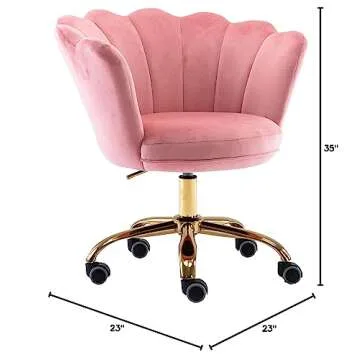 ZOBIDO Comfy Home Office Task Chair with Wheels, Cute Modern Upholstered Velvet Seashell Back Adjustable Swivel Vanity Desk Chair, for Women, for Girls, Living Room(Peach Pink)
