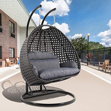 LeisureMod Wicker Double Egg Swing Chair - Cozy Outdoor Seating