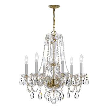 Crystorama 5086-PB-CL-MWP Traditional Crystal Chandelier, 6-Light 360 Total Watts, Polished Brass