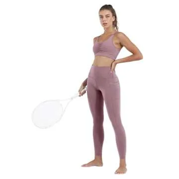 CHRLEISURE Leggings with Pockets for Women, High Waisted Tummy Control Workout Yoga Pants(5 Packs Black,Gray,Pink,Blue,Green, M)