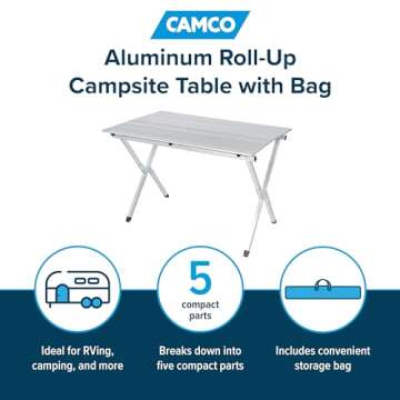 Camco Aluminum Roll-Up Camping Table - Portable and Durable