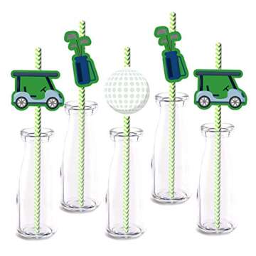 Golf Party Straw Decor, 24-Pack Birthday Or Retirement Party Supply Decorations, Paper Decorative St...