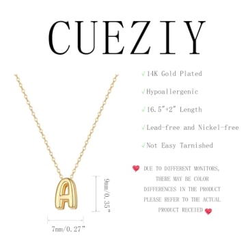 CUEZIY Bubble Letter Necklace Gold Initial Necklaces for Women Name Necklace Personalized Bubble Pendant Necklace Dainty Necklaces Trendy Jewelry Gift