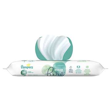 Baby Wipes, Pampers Aqua Pure Sensitive Water Baby Diaper Wipes, Hypoallergenic and Unscented, 56 Total Wipes