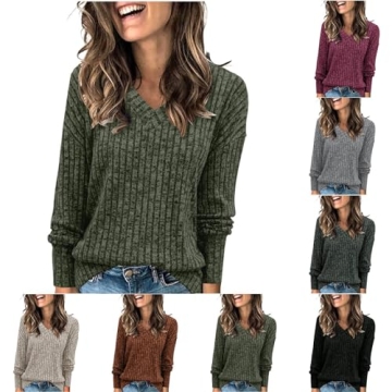 Leodye Sweaters for Women 2024 Trendy Ribbed Sweaters Long Sleeve Shirts Loose Tunic Tops Lightweigh...