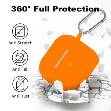 Woyinger for Airpods 4th Case Cover, Come with Cleaner Kit,Soft Skin Silicone Case Cover with Keychain, Front LED Visibl, Full Protective Case，Compatible with AirPods 4th(Orange)